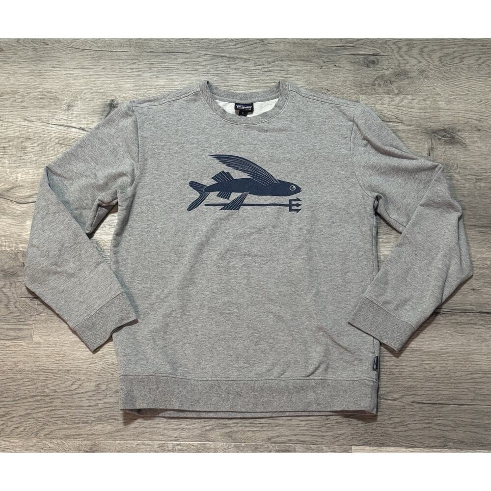 Patagonia Flying Fish Midweight Crew Neck Organic Cotton Sweatshirt Mens M Gray
